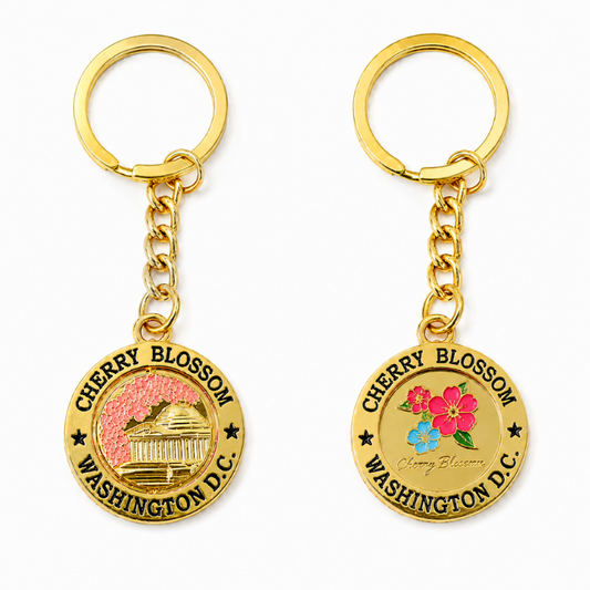 Gold Cherry Blossom Washington DC Keychain