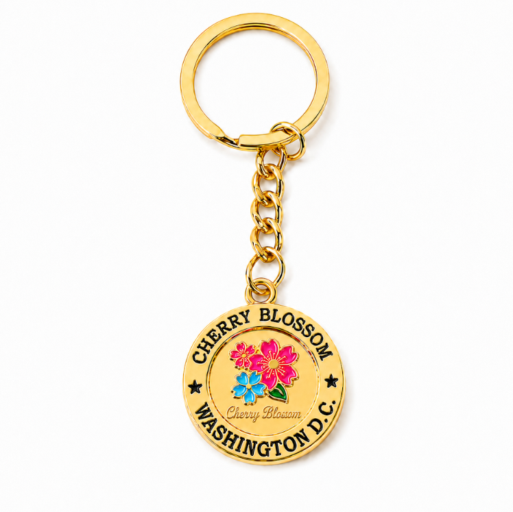 Gold Cherry Blossom Washington DC Keychain