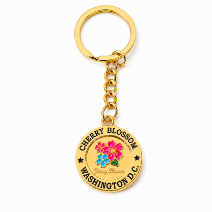 Gold Cherry Blossom Washington DC Keychain