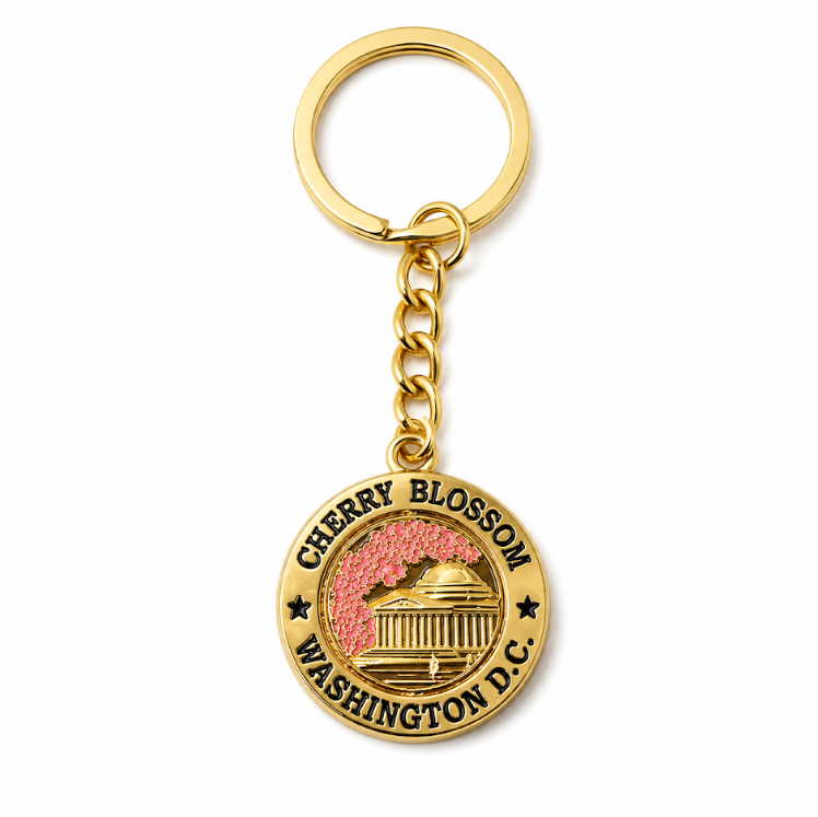 Gold Cherry Blossom Washington DC Keychain