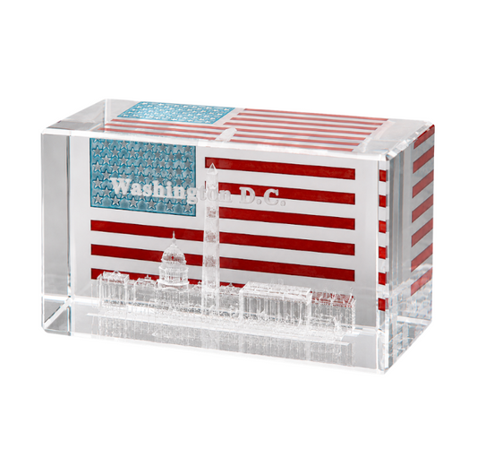 Washington DC 3 Landmarks Flag Crystal