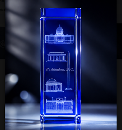 Medium Blue Washington DC Panorama Crystal