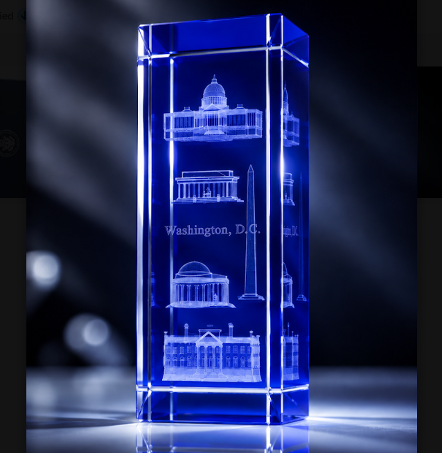 Medium Blue Washington DC Panorama Crystal