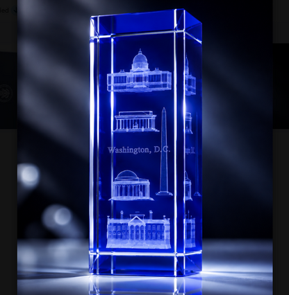 Medium Blue Washington DC Panorama Crystal