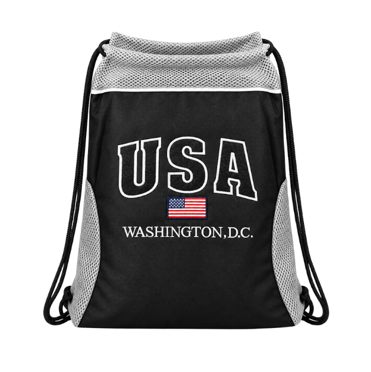 Black USA Washington DC Drawstring Backpack