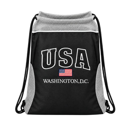 Black USA Washington DC Drawstring Backpack
