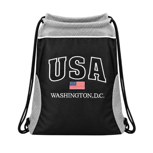 Black USA Washington DC Drawstring Backpack