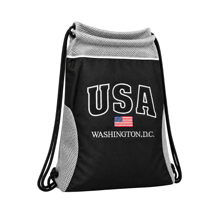 Black USA Washington DC Drawstring Backpack