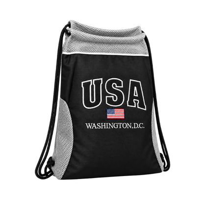 Black USA Washington DC Drawstring Backpack