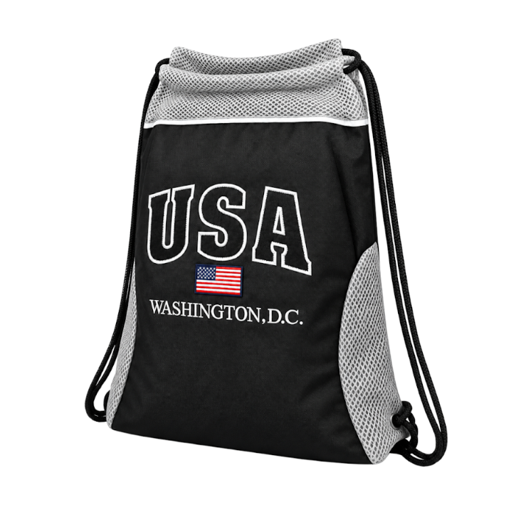 Black USA Washington DC Drawstring Backpack