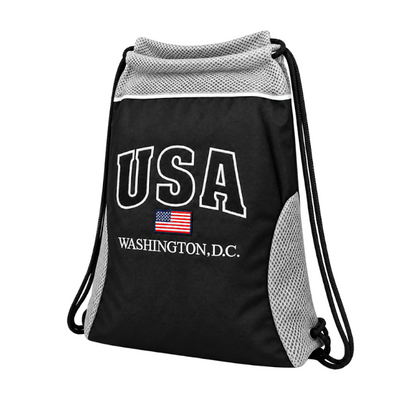 Black USA Washington DC Drawstring Backpack