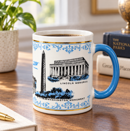 Washington DC Landmarks Blue Accent Mug