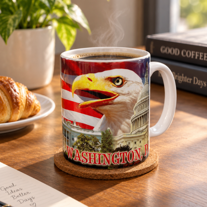 Patriotic Eagle & Washington DC Landmarks Mug