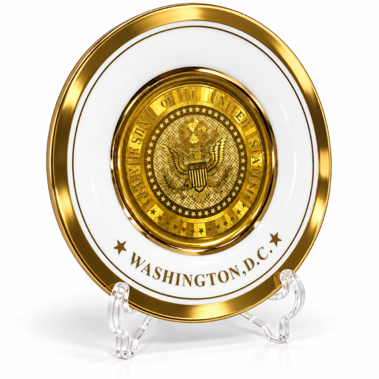 White & Gold Great Seal Washington DC Plate