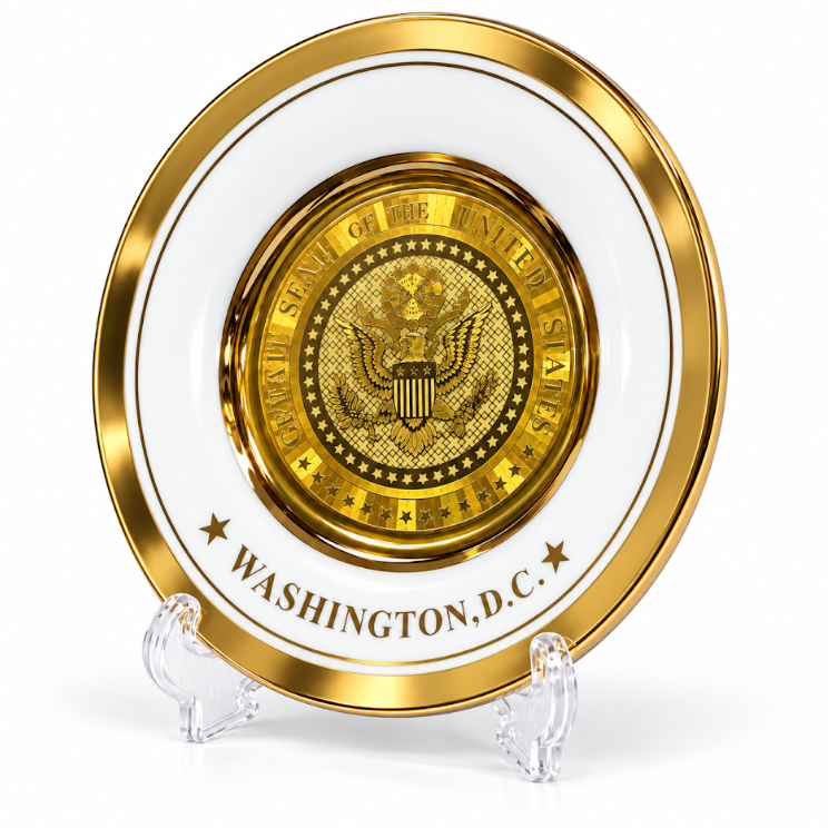 White & Gold Great Seal Washington DC Plate