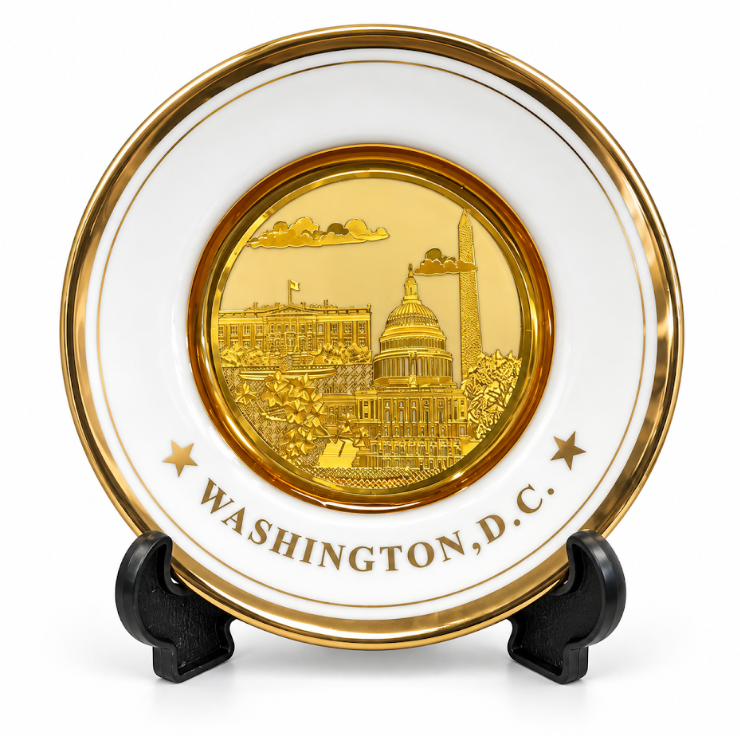 White & Gold Washington DC Panorama Plate