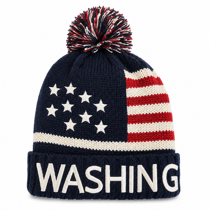 Washington DC USA Flag Pom Pom Knit Beanie
