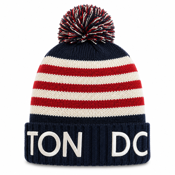 Washington DC USA Flag Pom Pom Knit Beanie