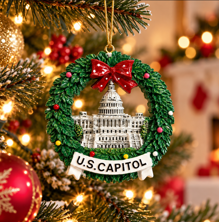 Washington DC U.S. Capitol Christmas Wreath Ornament