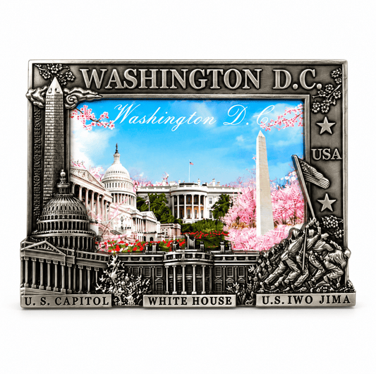Pewter Washington D.C. souvenir picture frame with scenic monument photo