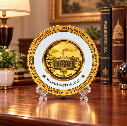 White & Gold White House Washington DC Plate