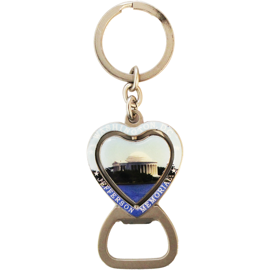 Jefferson Memorial Heart-Shape Spinner Bottle Opener Metal Keychain 4.5"