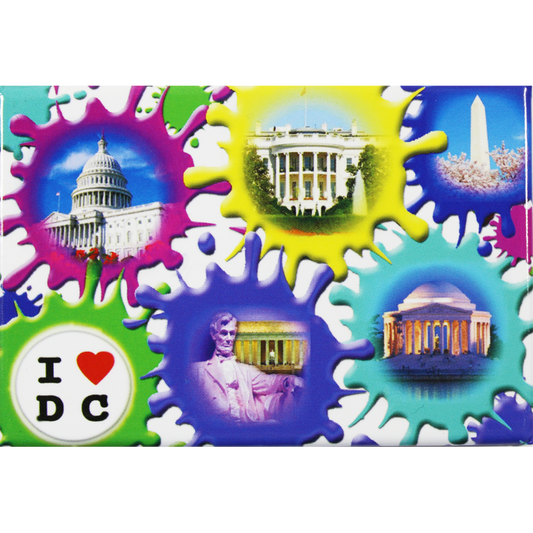 Plastic Magnet I Heart DC & DC Monuments on Splattered Paint 2D 2"X3"