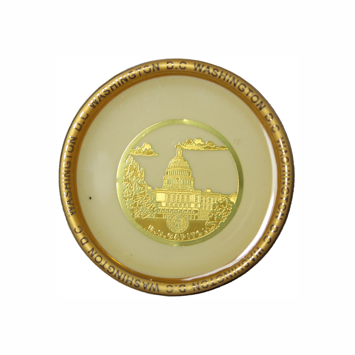 Ceramic Magnet White MIni Plate, 2.25" Diameter, Panorama, Seals, Capitol, or White House
