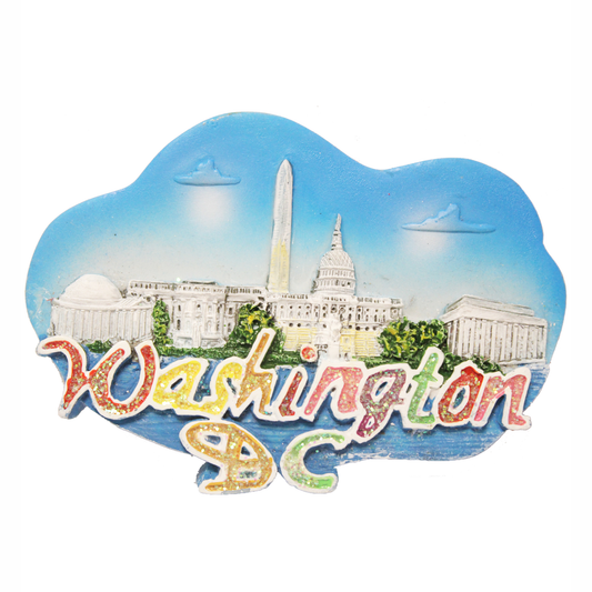 Ceramic Magnet Cloud Shape Washington DC Panorama, 3.25"X2.25"