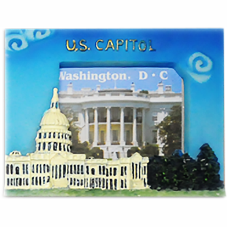 Ceramic Magnet DC Monuments Mini, White House, Capitol, and Lincoln Memorial, 3"X2.3"