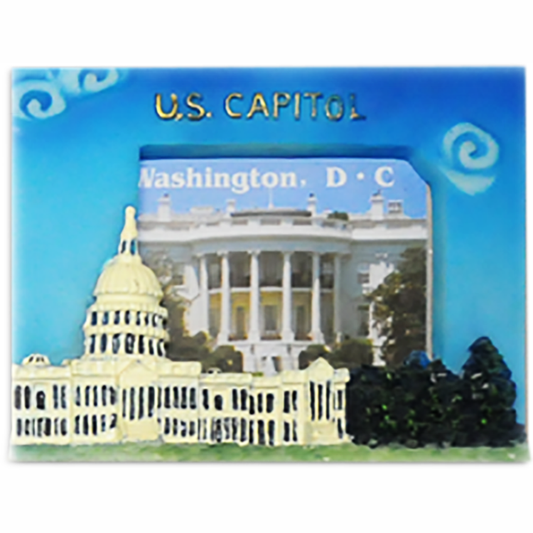 Ceramic Magnet DC Monuments Mini, White House, Capitol, and Lincoln Memorial, 3"X2.3"