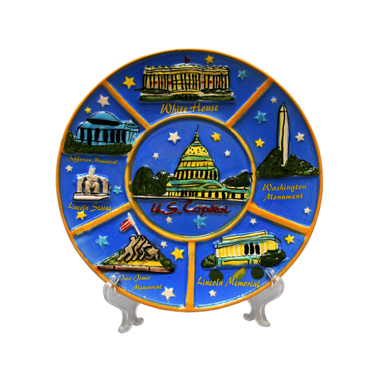 Blue Washington DC Monuments Collage Ceramic Plate 6"