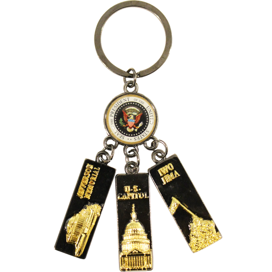 Washington DC Landmark 3-Charm Black & Gold Metal Keychain, 4"