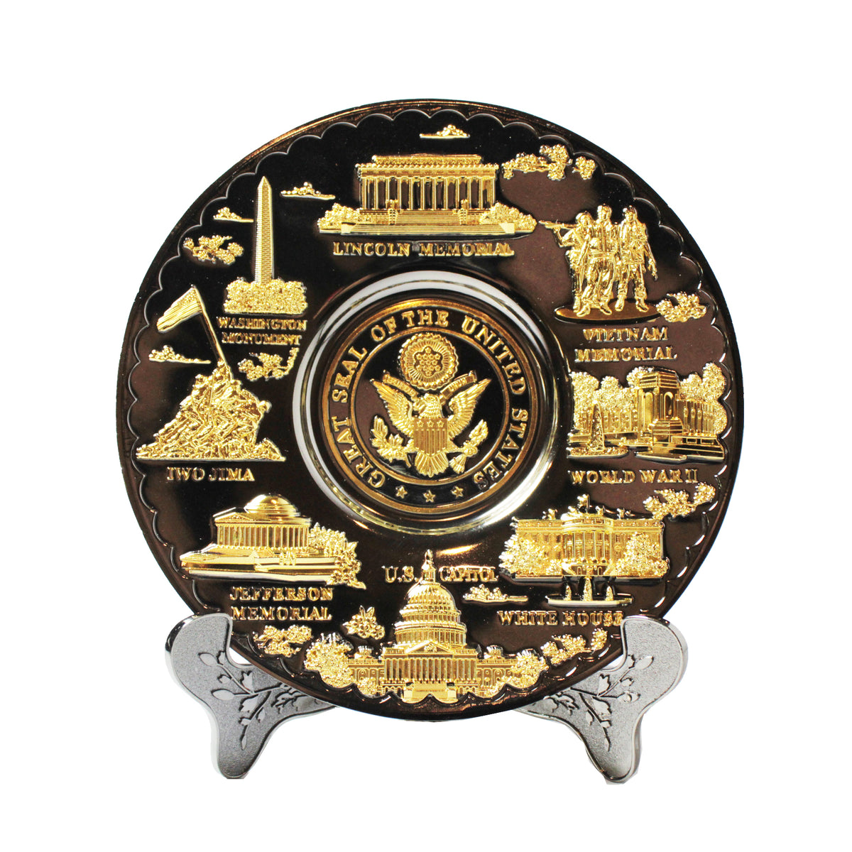 Washington DC Black & Gold Medium Metal Plate with Stand 5.5"