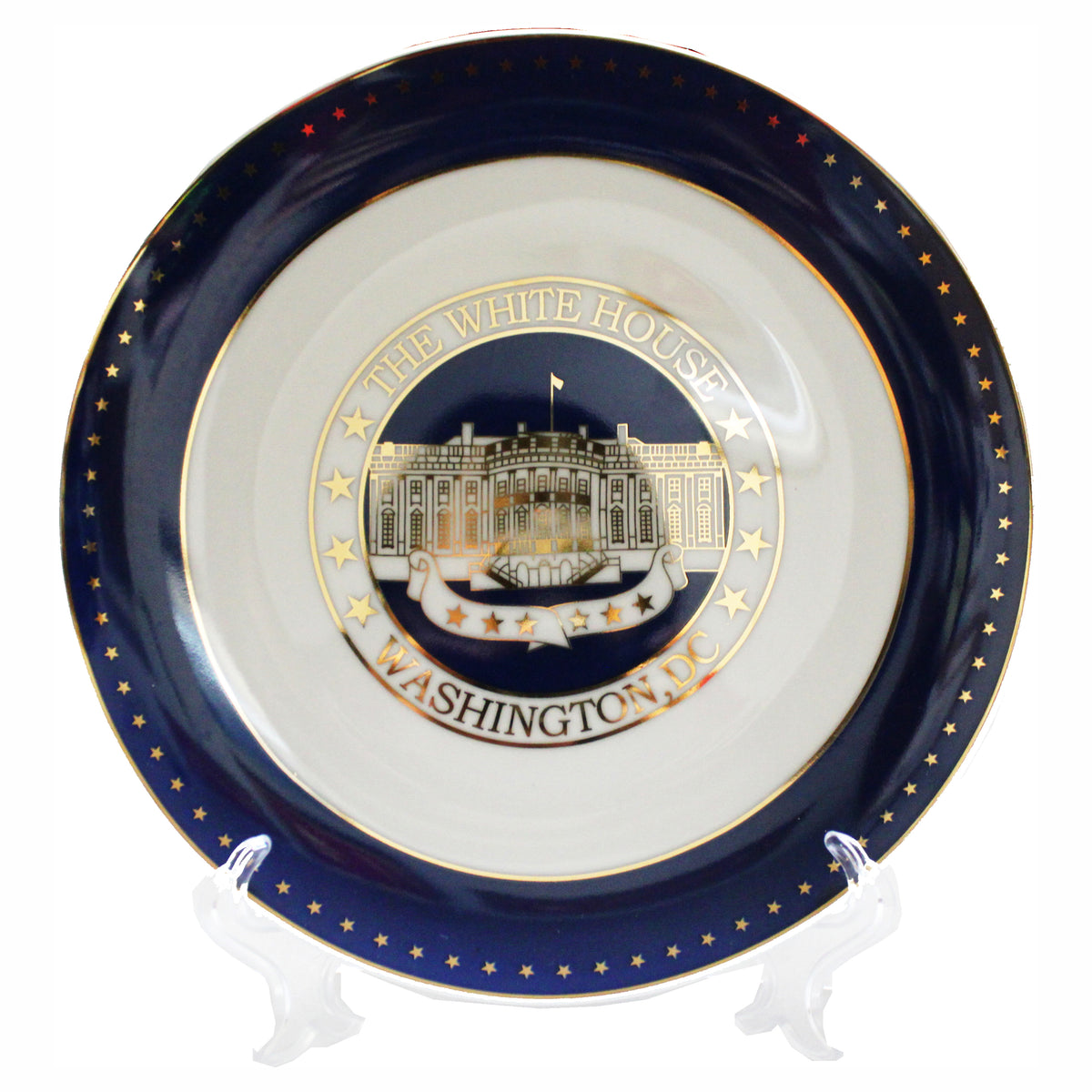 White & Blue Plates 8" with Great Seal, White House, or Captiol 8"
