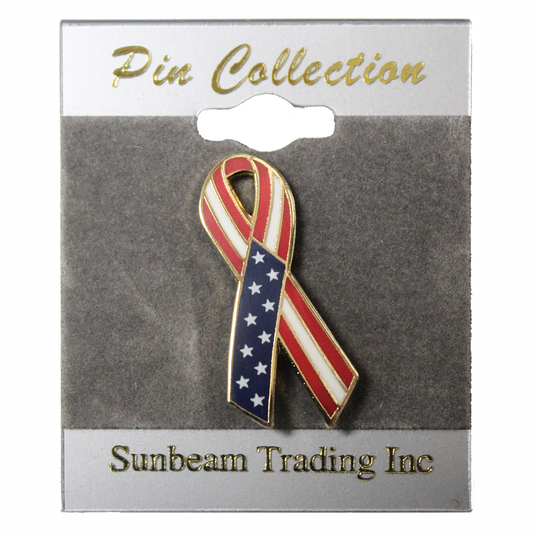Breast Cancer Awareness Ribbon Stars & Strips Lapel Pin 1 1/4" X 1/2"