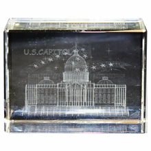Load image into Gallery viewer, US Capitol &amp; Stars Rectangle Crystal Paperweight, Clear, Pink, Blue 2.375" X 3.125" X 1.5"