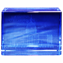 Load image into Gallery viewer, US Capitol &amp; Stars Rectangle Crystal Paperweight, Clear, Pink, Blue 2.375" X 3.125" X 1.5"